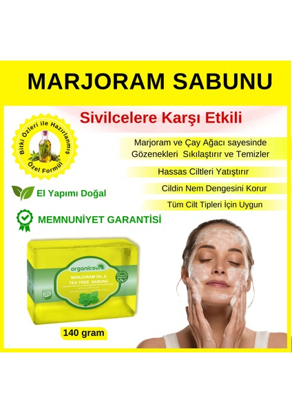 Marjoram Oil & Tea Tree Çay Ağacı Sabunu 140 gr Akne Gidermeye Gözenek Sıkılaştırmaya Yardımcı Doğal Sabun