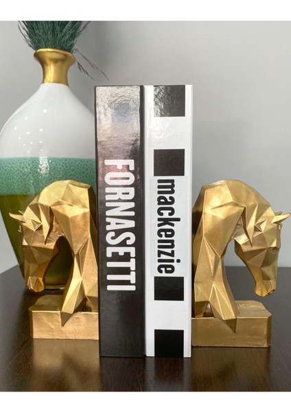 Kitap Tutucu Kübik At Figürlü 2 Li Gold Renkli Polyester