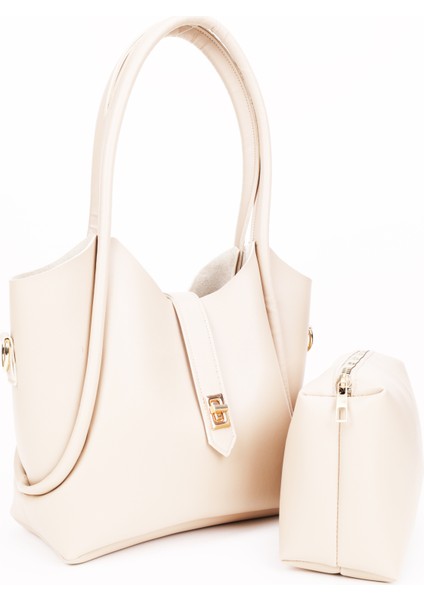 Kilit Detaylı Makyaj Çantalı Uzun Askılı Kadın El Omuz ve Çapraz Çanta