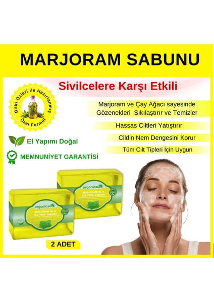 Marjoram Oil & Tea Tree Çay Ağacı Sabunu 140 gr x 2 Adet Akne Gidermeye Gözenek Sıkılaştırmaya Yardımcı Doğal Sabun