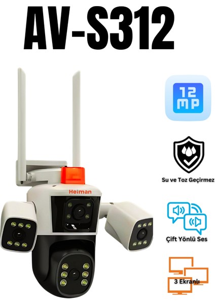 AV-S312 12 Mp 3 Kameralı Wifili