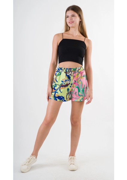 Kadın Yeşil Pembe Beli Lastikli ve Bağlamalı Cepli Şort HZL24S-YY226 fiyatları