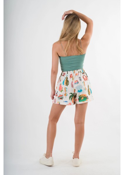 Kadın Çok Renkli Beli Lastikli ve Bağlamalı Cepli Şort HZL24S-YY226 modelleri