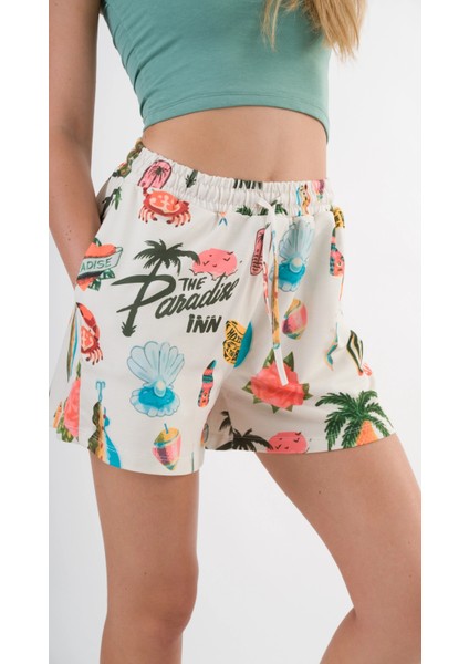 Kadın Çok Renkli Beli Lastikli ve Bağlamalı Cepli Şort HZL24S-YY226 fırsatları