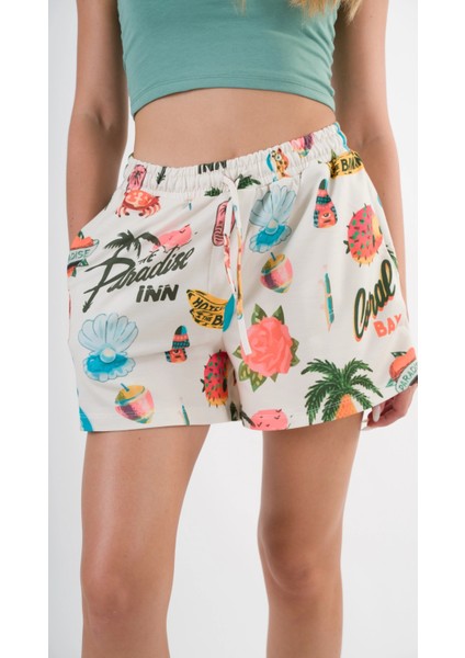 Kadın Çok Renkli Beli Lastikli ve Bağlamalı Cepli Şort HZL24S-YY226 indirimleri