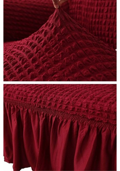 Bürümcük Lastikli Kanepe Örtüsü Likralı Koltuk Örtüsü 3' Lü Burumcuk Çekyat Örtüsü Bordo modelleri