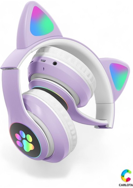 Kablosuz Bluetooth 5.0 LED Işıklı Kedili Kulaklık Hediye Ios Android Uyumlu 8d Stereo Hd Ses Yo fiyatları