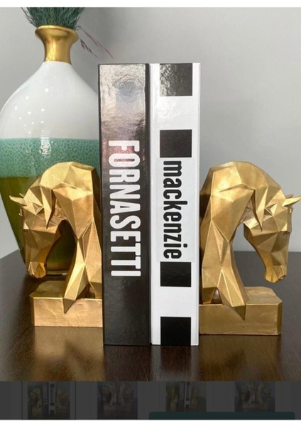 Ikili Kübik At Figürü Gold Renkli Kitap Tutucu