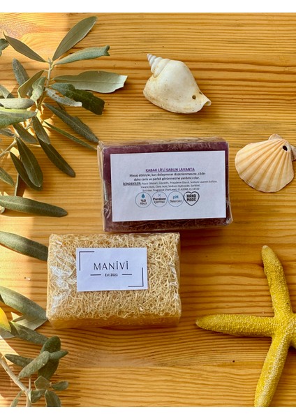 El Yapımı Doğal Kabak Lifli 2'li Sabun Seti Kolajen Sabunu + Lavanta Sabunu ( 2 Adet 120 gr )