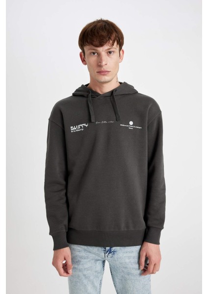 Boxy Fit Kapüşonlu Sırt Baskılı Sweatshirt C6147AX24AU