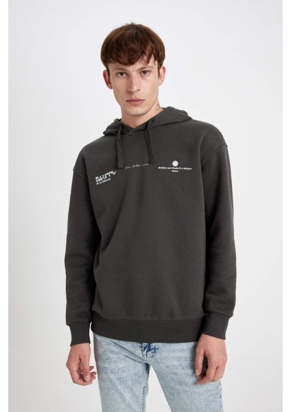 Boxy Fit Kapüşonlu Sırt Baskılı Sweatshirt C6147AX24AU