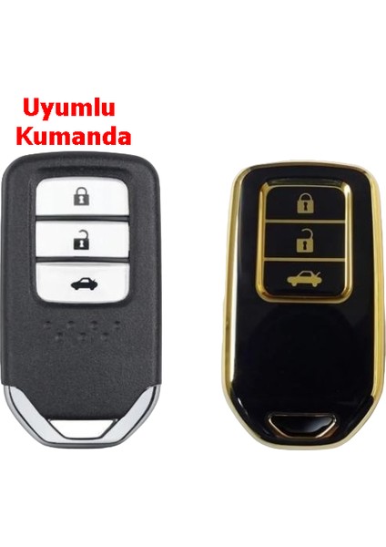Honda Civic Accord Cr-V Hr-V Uyumlu Smart Anahtar Kılıfı Kumanda Kılıfı Oto Anahtarlık Siyah Gold indirimleri