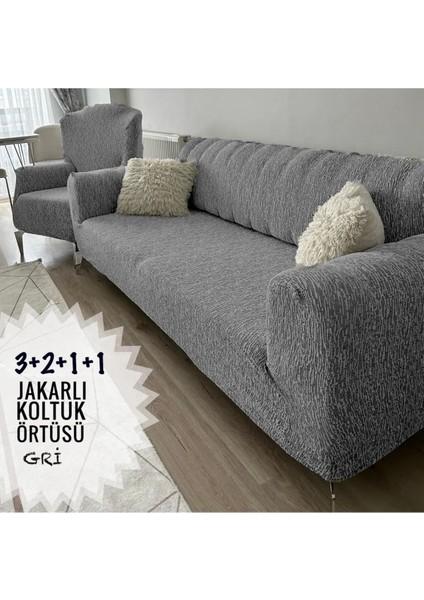 Yıkanabilir Jakarlı Lastikli Koltuk Örtüsü Seti, şık ve kullanışlı, 145x40, gri renk