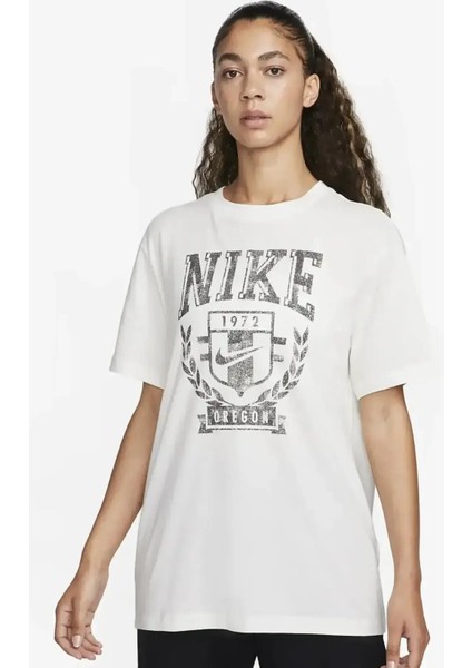 Sportswear Fleece Bol Kesim Kırık Beyaz Renk Pamuklu Kadın Tişört