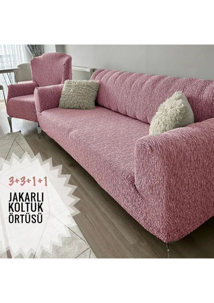Yıkanabilir jakarlı koltuk örtüsü seti, antrasit ve pembe, çeşitli boyutlarda
