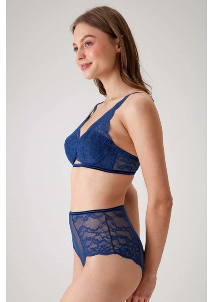 4840 Cenova Soft Push Up Dantelli Sütyen ve Yüksek Bel Külot Takımı-Lacivert