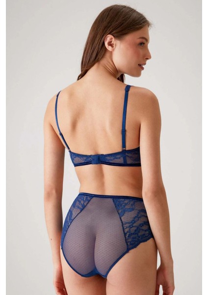 4840 Cenova Soft Push Up Dantelli Sütyen ve Yüksek Bel Külot Takımı-Lacivert