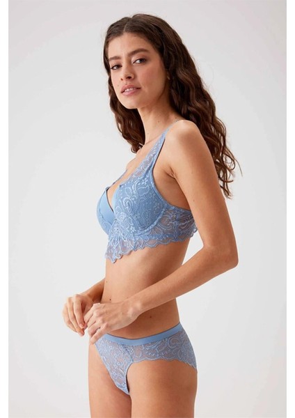 4737 Balenli Soft Pushup Sütyen Külot Takım-Mavi fiyatları