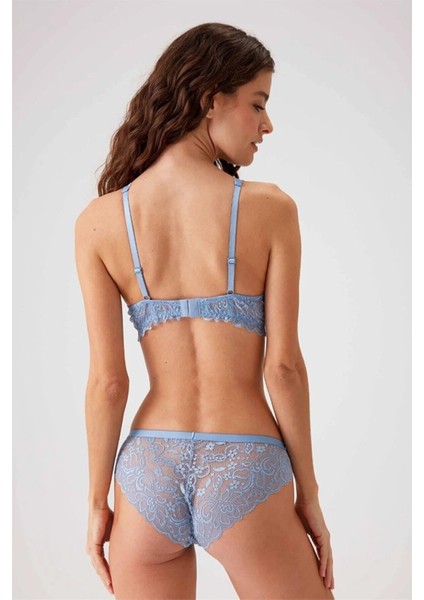 4737 Balenli Soft Pushup Sütyen Külot Takım-Mavi modelleri