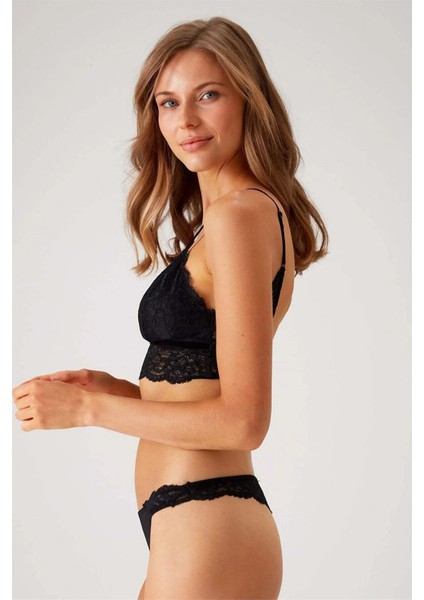 4842 Ince Askılı Dantelli Bralet Sütyen Külot Takım-Siyah fiyatları