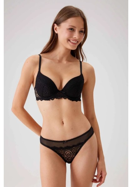 4740 Balenli Soft Push Up Sütyen Külot Takım Siyah