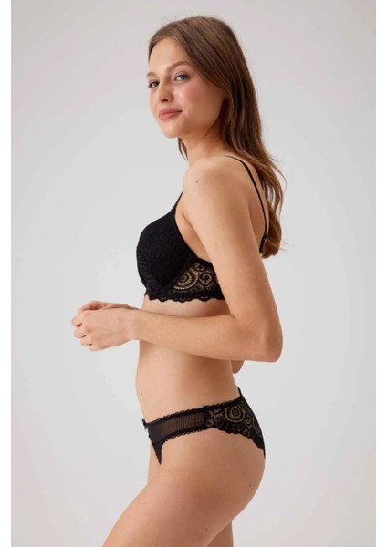 4740 Balenli Soft Push Up Sütyen Külot Takım Siyah