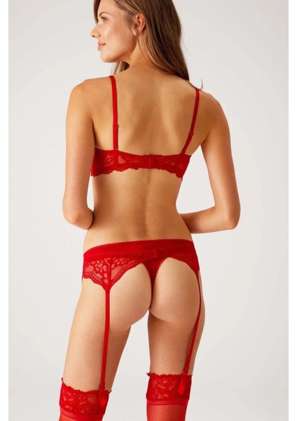 4793 Siena Balenli Desteksiz Dantelli Çoraplı Jartiyer Sütyen Takım-Kırmızı fiyatları