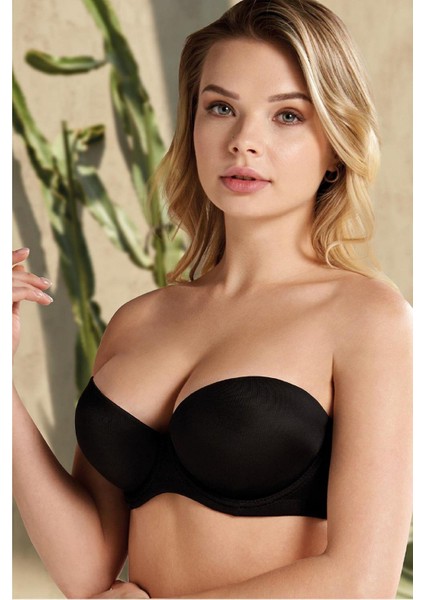 1590 Kadın Ekstra Dolgulu Straples Sütyen-Siyah