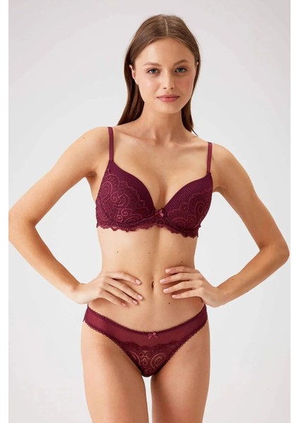 4740 Balenli Soft Push Up Sütyen Külot Takım Mürdüm