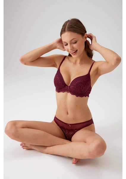 4740 Balenli Soft Push Up Sütyen Külot Takım Mürdüm fiyatları