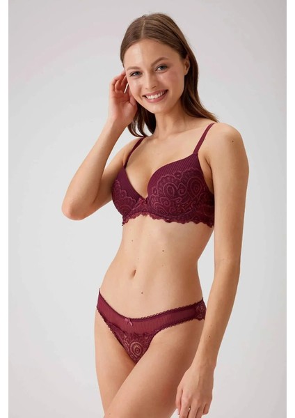 4740 Balenli Soft Push Up Sütyen Külot Takım Mürdüm modelleri