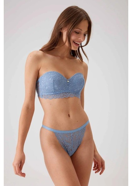 4736 Desteksiz Straplez Sütyen Külot Takım-Mavi fiyatları