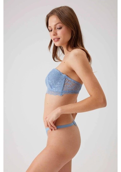 4736 Desteksiz Straplez Sütyen Külot Takım-Mavi modelleri