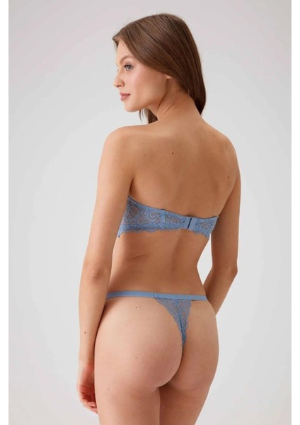 4736 Desteksiz Straplez Sütyen Külot Takım-Mavi fırsatları