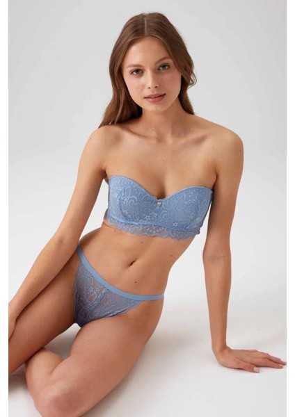 4736 Desteksiz Straplez Sütyen Külot Takım-Mavi indirimleri