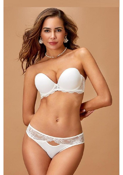 4536 Kadın Ekstra Destekli Sütyen Külot Takım Ekru