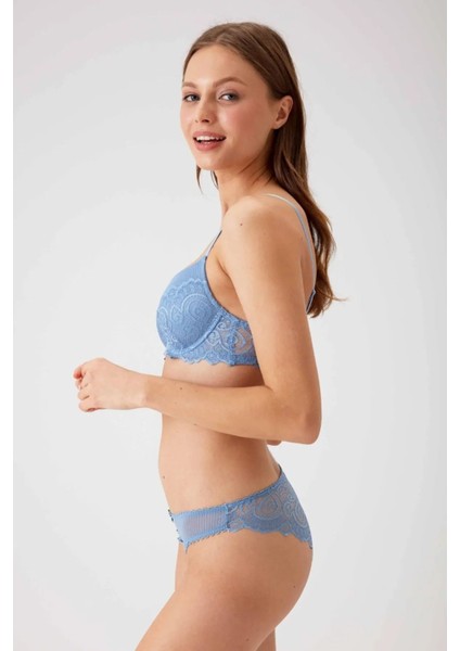 4740 Balenli Soft Push Up Sütyen Külot Takım-Mavi fiyatları