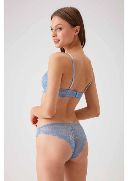 4740 Balenli Soft Push Up Sütyen Külot Takım-Mavi modelleri