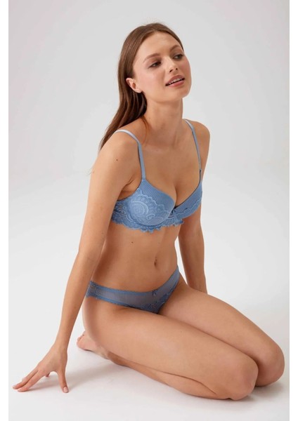 4740 Balenli Soft Push Up Sütyen Külot Takım-Mavi indirimleri