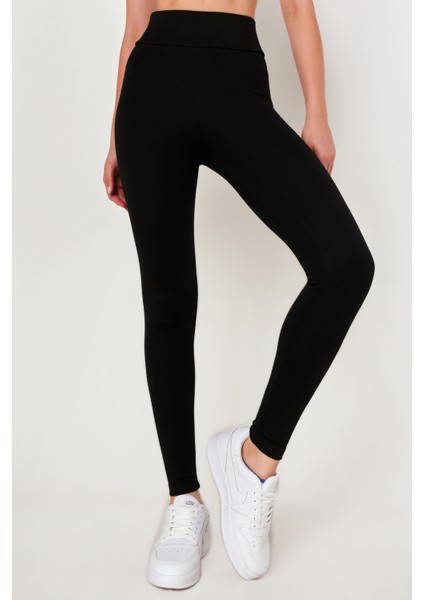 Kadın Siyah Çelik Örme Korseli Yüksek Bel Toparlayıcı Tayt