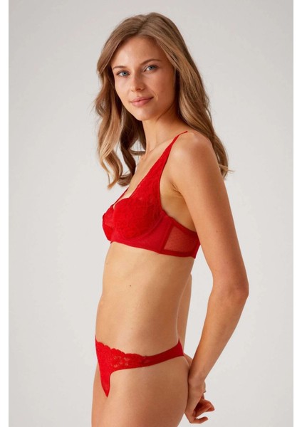 4841 Dantelli Dolgusuz Sütyen String Takım-Kırmızı fiyatları