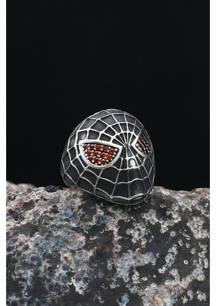 Gümüş Örümcek Adam (Spiderman) Ayarlanabilir Mikro Taşlı Süslemeli 925 Ayar Gümüş Erkek Yüzüğü 901236