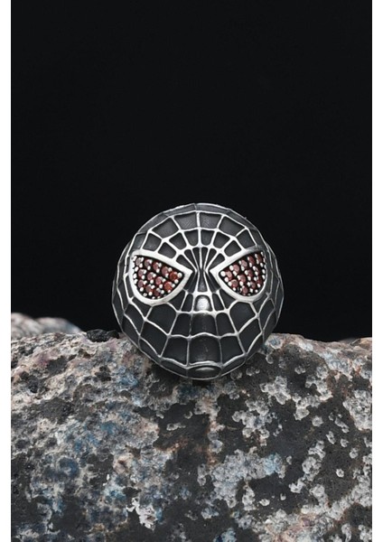 Gümüş Örümcek Adam (Spiderman) Ayarlanabilir Mikro Taşlı Süslemeli 925 Ayar Gümüş Erkek Yüzüğü 901236