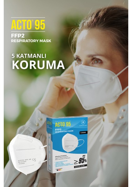 Acto® 95 Ffp2 / N95 Respiratory Mask | 5 Katlı Solunum Maskesi 10 Adet