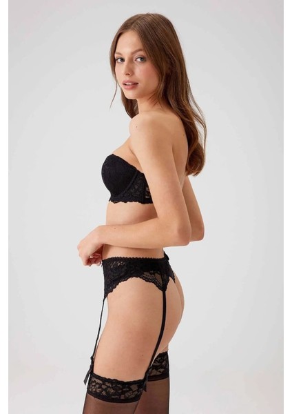 4793 Siena Balenli Desteksiz Dantelli Çoraplı Jartiyer Sütyen Takım-Siyah fiyatları