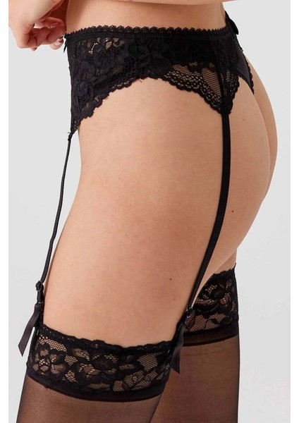4793 Siena Balenli Desteksiz Dantelli Çoraplı Jartiyer Sütyen Takım-Siyah fırsatları