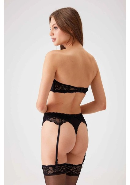 4793 Siena Balenli Desteksiz Dantelli Çoraplı Jartiyer Sütyen Takım-Siyah indirimleri
