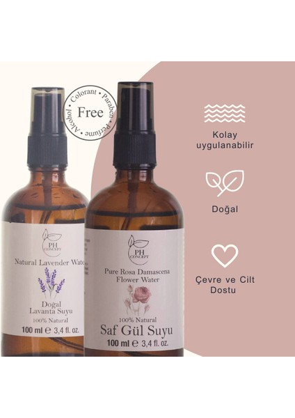 Doğal Lavanta Suyu 100 ml - Saf Gül Suyu 100 ml Ikili Set
