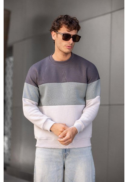 Trc 3244 Üç Iplik Pamuklu Parçalı Bisiklet Yaka Erkek Sweatshirt fiyatları
