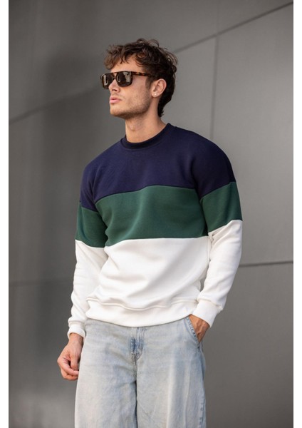 Trc 3244 Üç Iplik Pamuklu Parçalı Bisiklet Yaka Erkek Sweatshirt modelleri